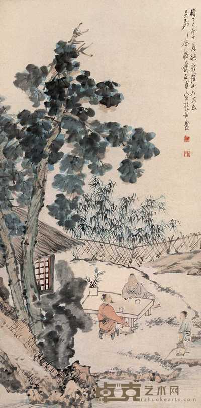 金榕 1917年作 桐荫清话 立轴 104×51cm